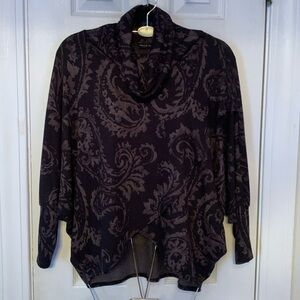 Nally & Millie Gray Paisley on Black Mock Neck Sweater Size S/M Petite